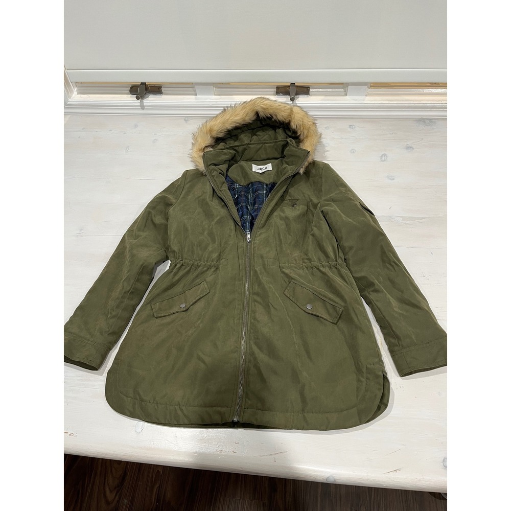 JACK by‎ BB Dakota Womens Olive Green Faux Fur Hooded Anorak Parka Jacket
